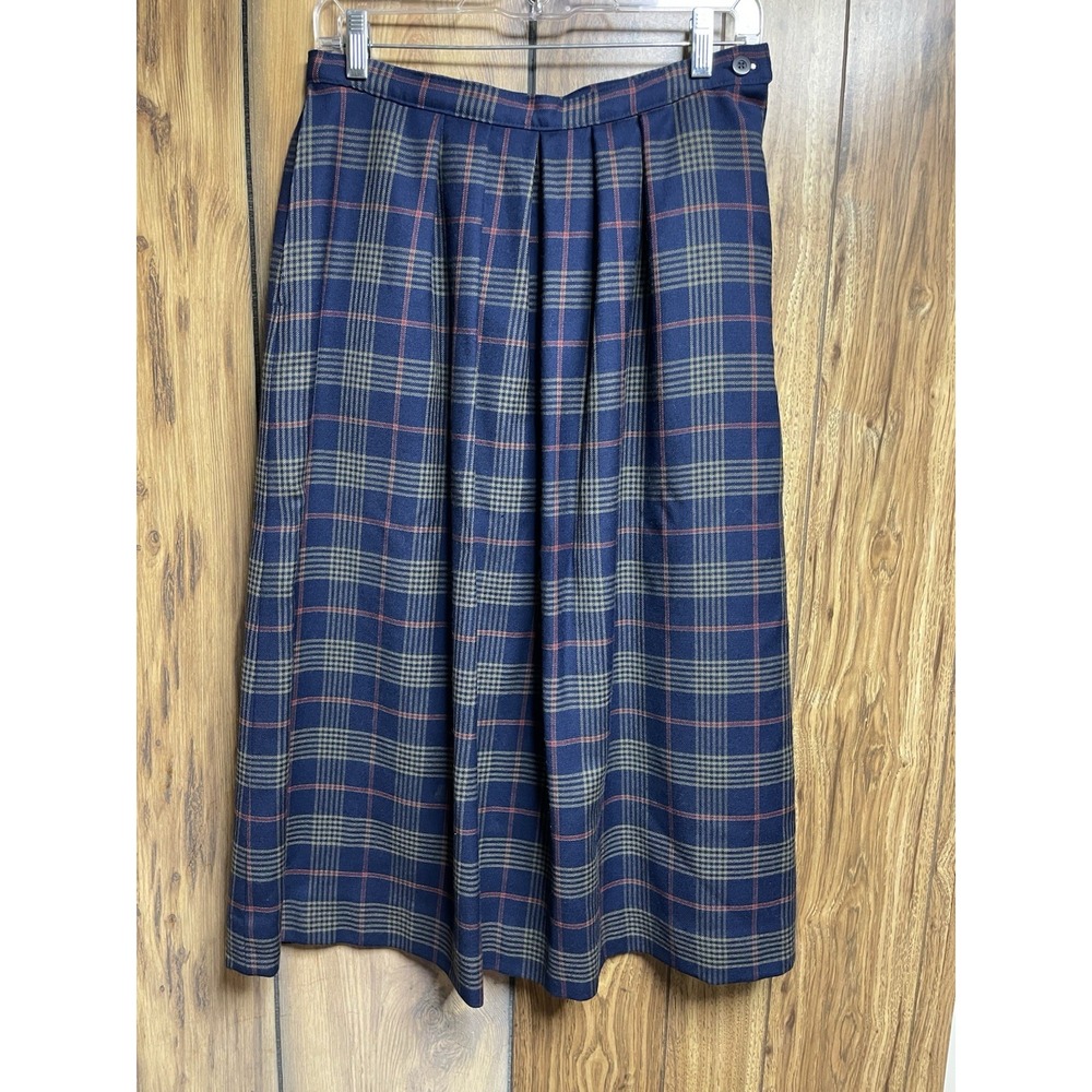 Vintage PENDLETON 100% wool midi skirt blue plaid modest pencil skirt Sz‎ 8
